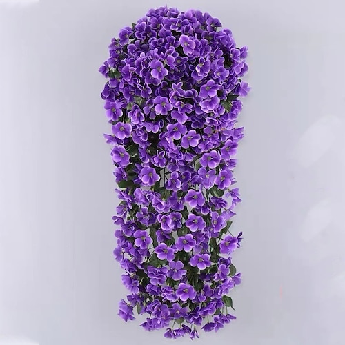 2 künstliche Orchideensträuße zum Aufhängen, künstliche violette Ranken als Wandbehang, Kunststoff-Hängeblumen für die Innendekoration, Wohnzimmer, Garten, Balkon Image