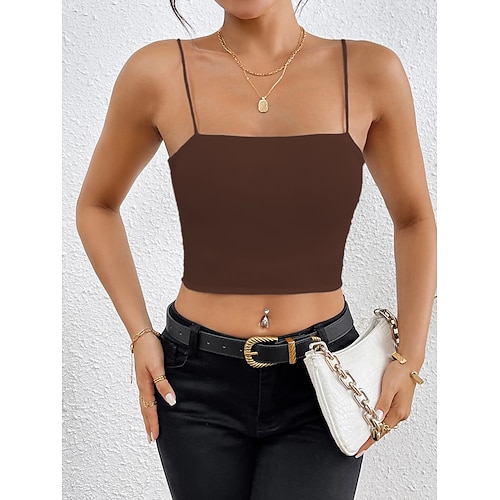 Damen Tank Top Bluse Camisole-Tanktop Einfach Stilvoll Sexy Modern Ärmellos Quadrathals Crop Tops Täglich Ferien Ausgehen Schwarz Weiß Wein Rote Braun Sommer Frühling Image