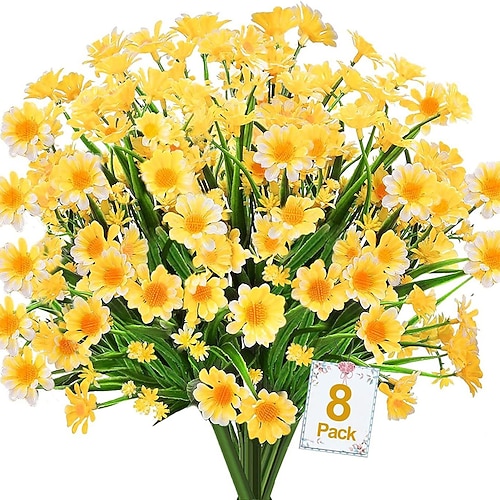 8 Bündel künstliche Gänseblümchen, Kunststoffblumen, UV-beständig, künstliche Gänseblümchen, Kunstpflanzen für den Außenbereich, für Fensterkästen, Gartenpflanzgefäße, Innen- und Außendekorationen Image