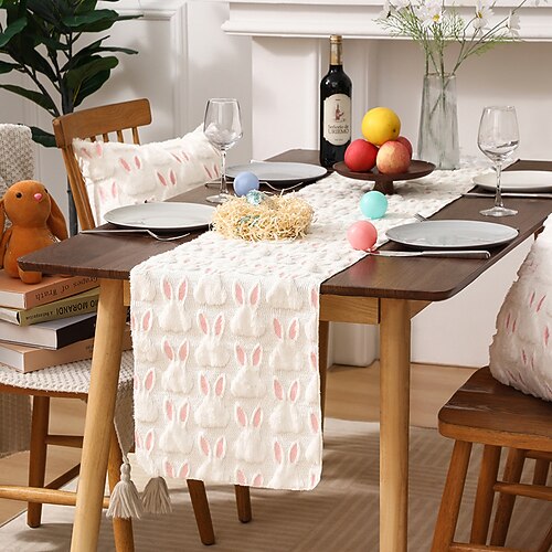 Tischläufer im minimalistischen nordischen Osterstil, modische Partydekoration, perfekt für Schaufensterdekorationen und den heimischen Esstisch, Tischdecke mit Ostermotiv für die Frühlingsfeiertage Image