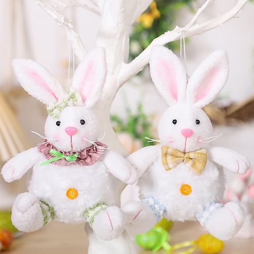 2er-Pack Osterhasen-Plüschfiguren, niedliche Hasenfiguren als Dekoration, ideal für Osterpartys und kreative Osterdekoration. Image