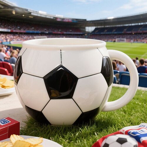 Keramikbecher mit 3D-Fußballmotiv, 887 ml (30 oz), handbemalt im Fußball-Stil, großer, origineller Becher für Sportfans, Trinkgefäß mit Fußballmotiv als Geschenk für Zuhause oder Büro Image