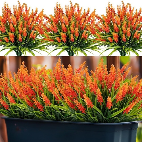 24 Bündel künstliche Lavendelblüten für den Außenbereich, künstlicher Lavendel aus Kunststoff, künstliches Affengras für Veranda, Fenster, Garten, Büro, Terrasse Image