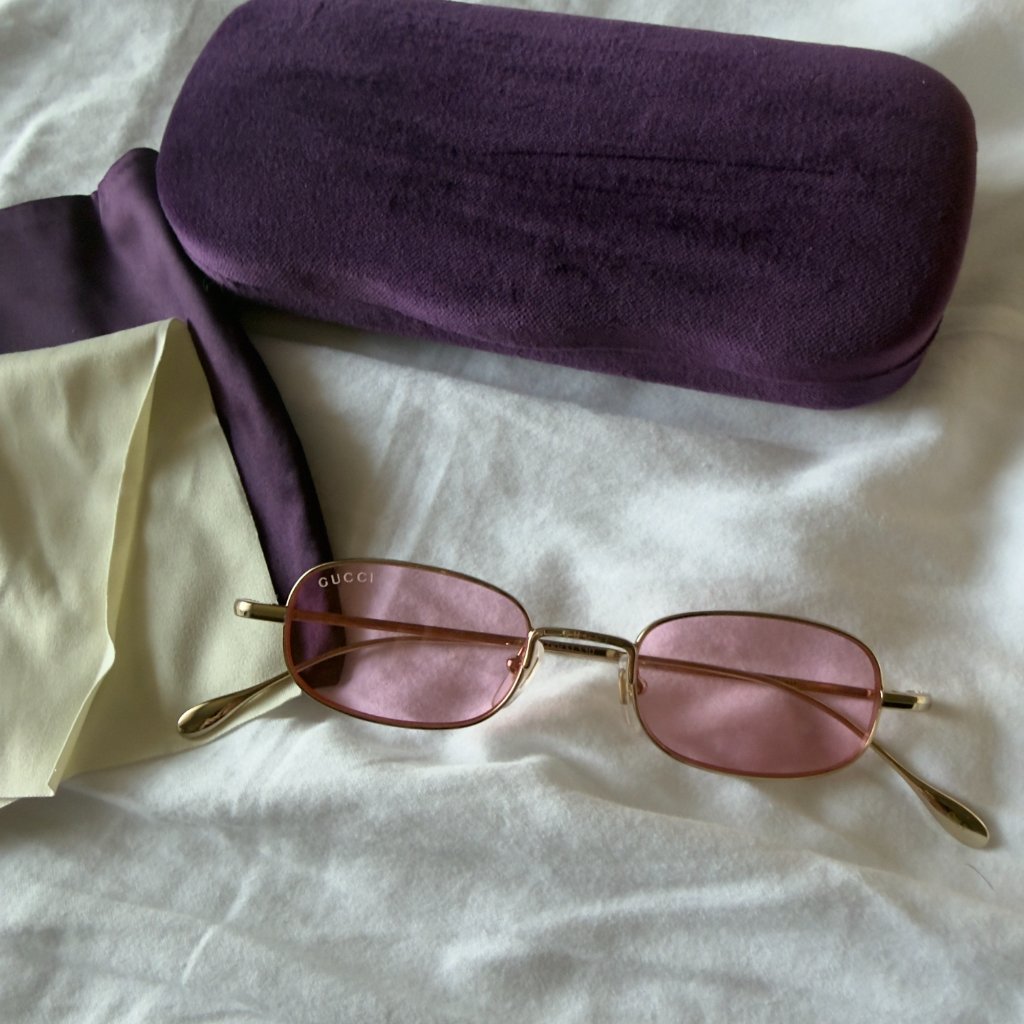 Gucci Accessories | Authentic Gucci Pink Rectangular Sunglasses | Color: Gold/Pink | Size: 45-18-145