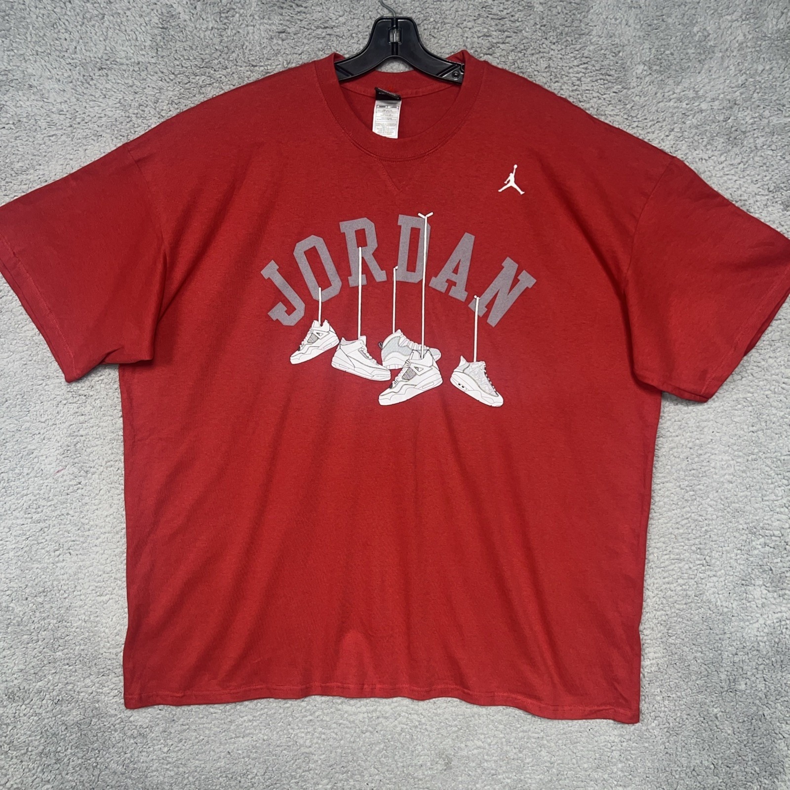 Nike Shirts | Vtg Nike Air Jordan Hanging Shoes Men's 3xl Xxxl Red Spell Out Logo Jumpman Y2k | Color: Red | Size: 3xl