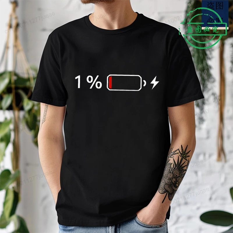 Men's Clothing Shirt 1% Battery Print Graphic Casual T-Shirt Short Sleeve T Shirt Men Women's T-Shirt Clothing Top Tee Shirts