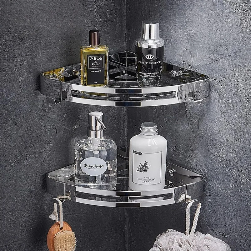 Support de rangement de salle de bain en acier inoxydable chromé, étagère d'angle noire, étagère de salle de bain murale, organisateur de salle de bain