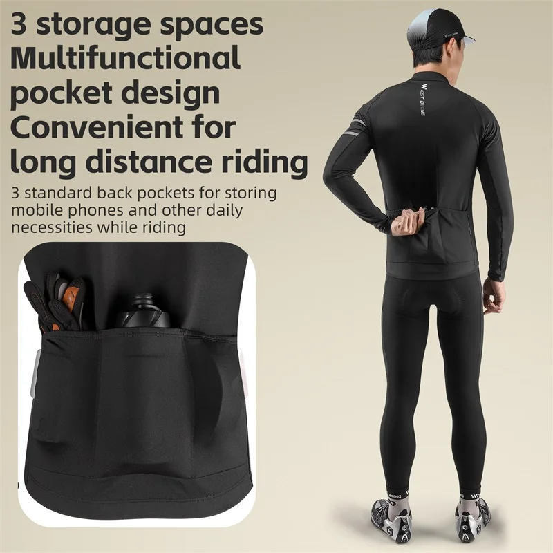 Maillot de cyclisme à manches longues WEST BIKING pour l'hiver, polaire chaud, VTT, vélo de route, vêtements de sport coupe-vent avec poches, équipement de sport thermique