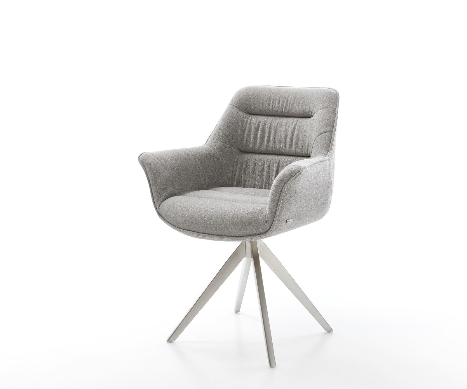 DELIFE Drehstuhl Kaira-Flex Strukturstoff Soft Grau Kreuzgestell kantig Edelstahl 180° drehbar, Esszimmerstühle