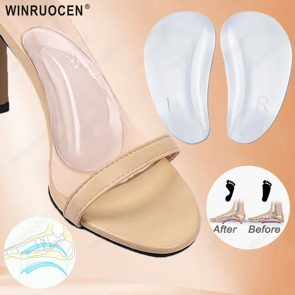 Orthopädische Silikon-Einlegesohlen für Schuhe, Damen, Plattfuß, Fußgewölbeunterstützung, Einlegesohlen für Plantarfasziitis, Fuß, Valgus, Fußmassage, Gel-Pads Image