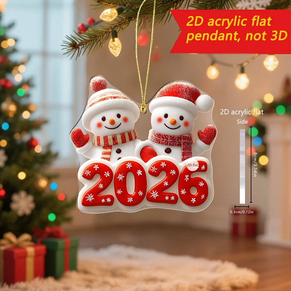 2D flacher Acryl-Weihnachtsbaumschmuck „Happy 2026“ Neujahr Weihnachtsbaumschmuck Cartoon Weihnachtsmann Weihnachten Navidad Dekoration Image