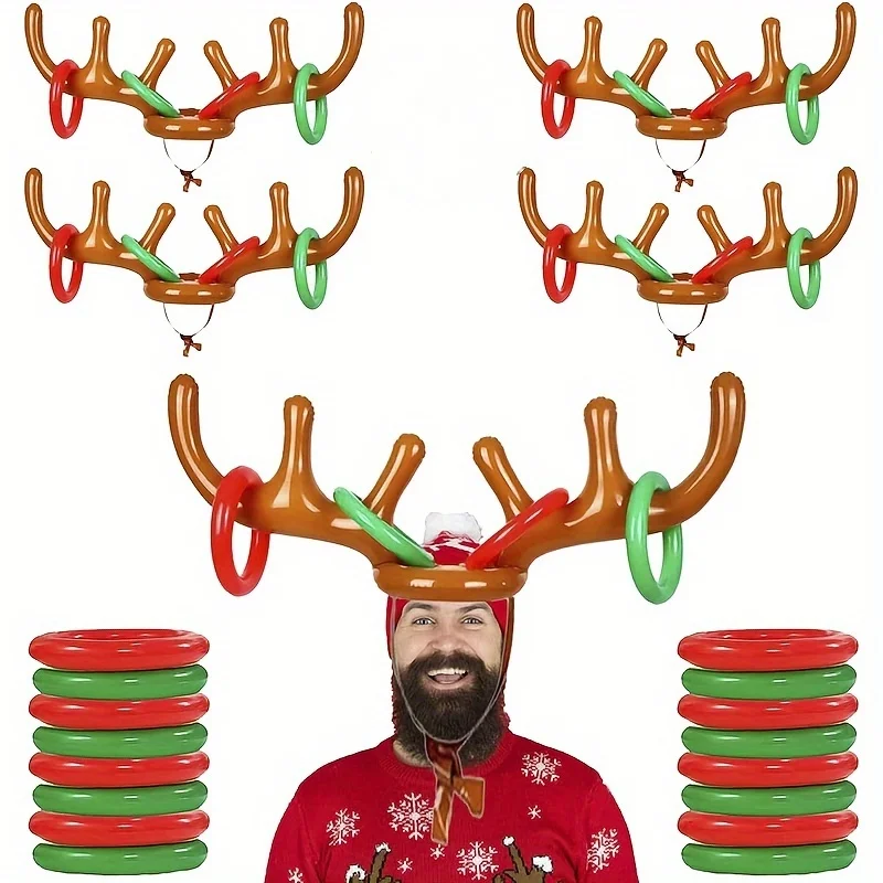 1 Set Weihnachten Aufblasbare Rentier Geweih Hut Ring Werfen Spiel Geschenk Rentier Geweih Hut Stirnband Neue Jahr Weihnachten Dekorationen Image