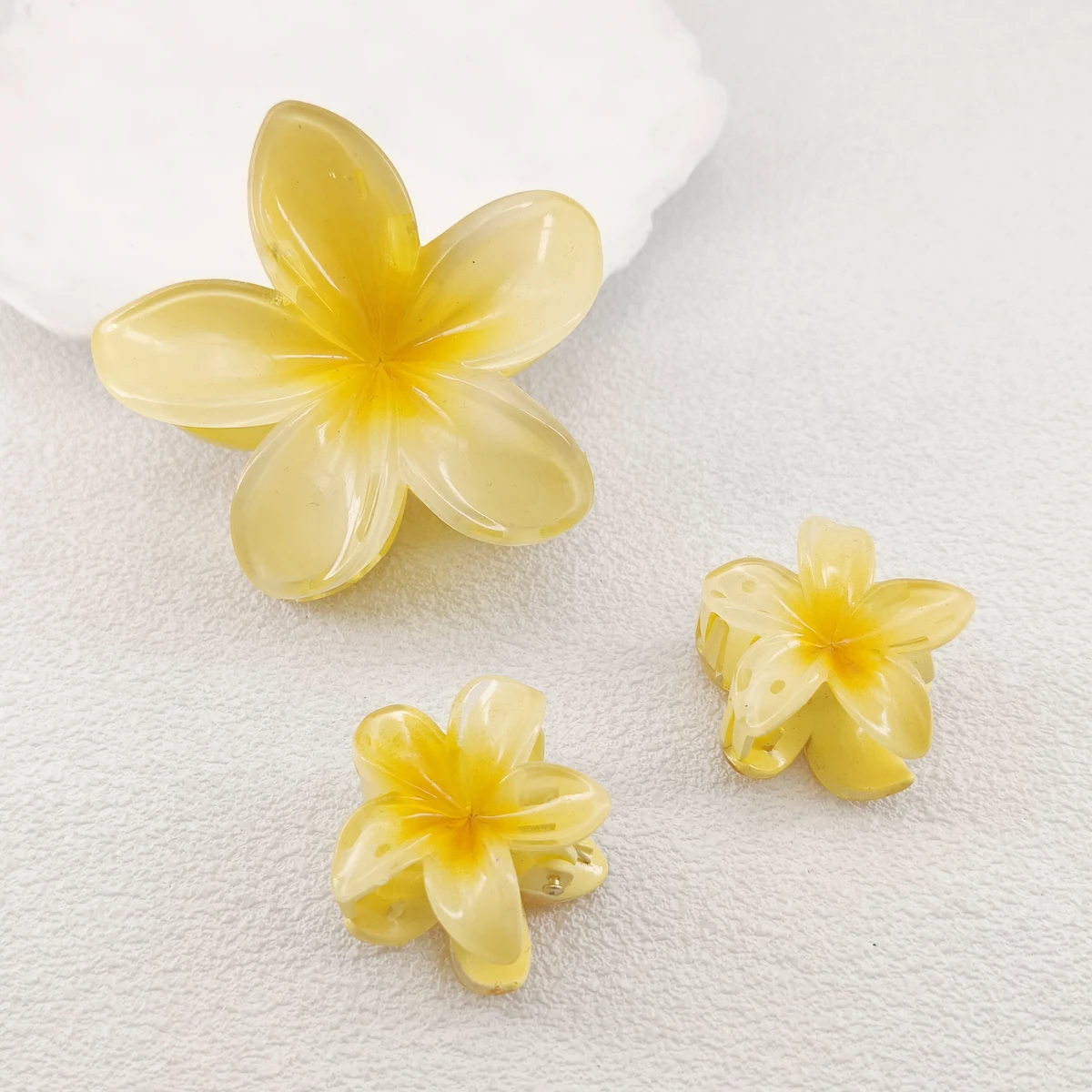 3 TEILE/SATZ Sommer Blumen Farbverlauf Plumeria rubra L. Haar Klaue für Frauen Haar Clips Strand Beliebte haar Zubehör Image