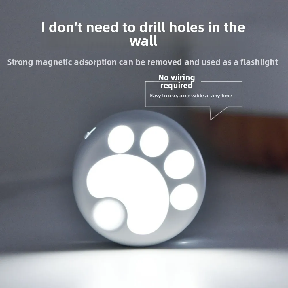 LED-Nachtlicht mit Bewegungsmelder und Katzenklaue – kabellose magnetische, bohrfreie Wandlampe für Küche und Flur, automatisches Leuchten
