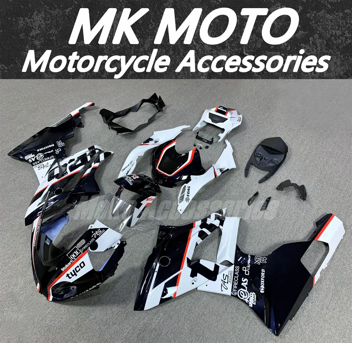Moke Moto Motorrad-Verkleidungsset, passend für S1000rr 2015 2016, Karosserie-Set, hochwertige ABS-Einspritzung, dunkelblau, weiß Image