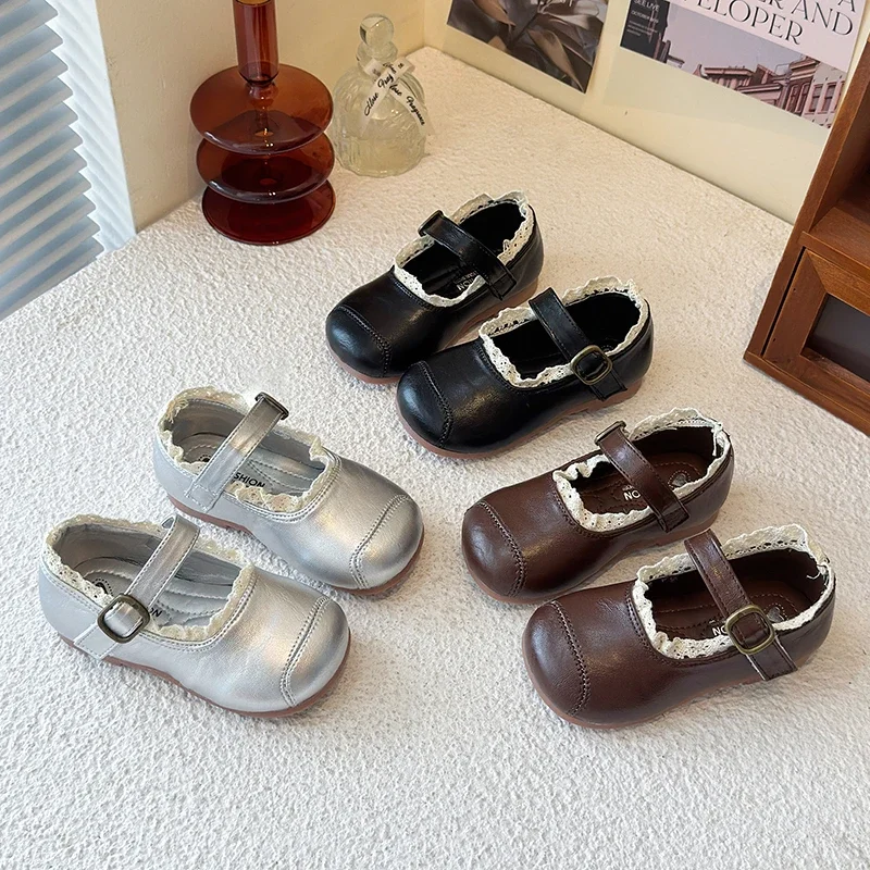 2023 neue Frühling Herbst Kinder Mädchen Schuhe Leder Spitze Party Dance Prinzessin Schuhe Weiche Sohle Kleinkind Kinder Kinder Schuhe