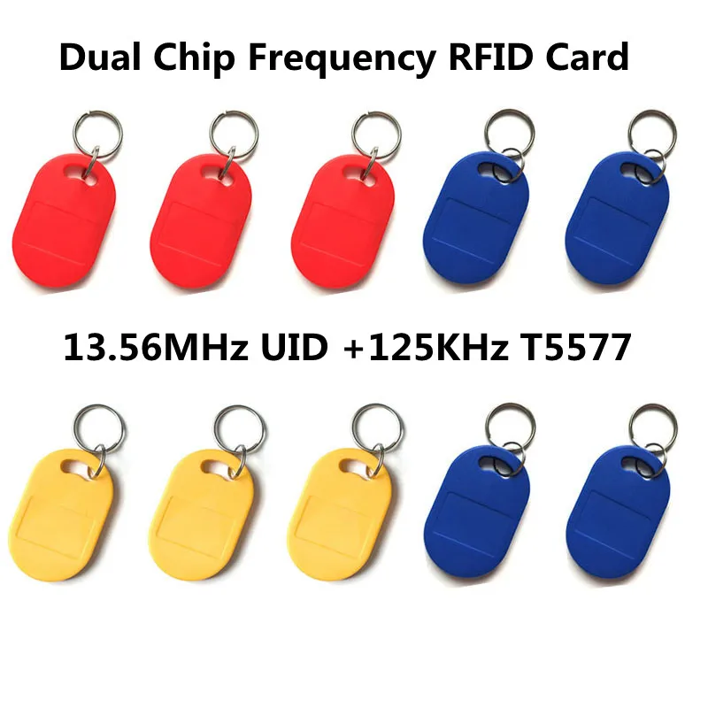10 Stück IC+ID UID wiederbeschreibbare zusammengesetzte Schlüsselanhänger Schlüsselanhänger Dual-Chip-Frequenz RFID 125 kHz T5577 EM4305 + 13,56 MHz veränderbar beschreibbar Image