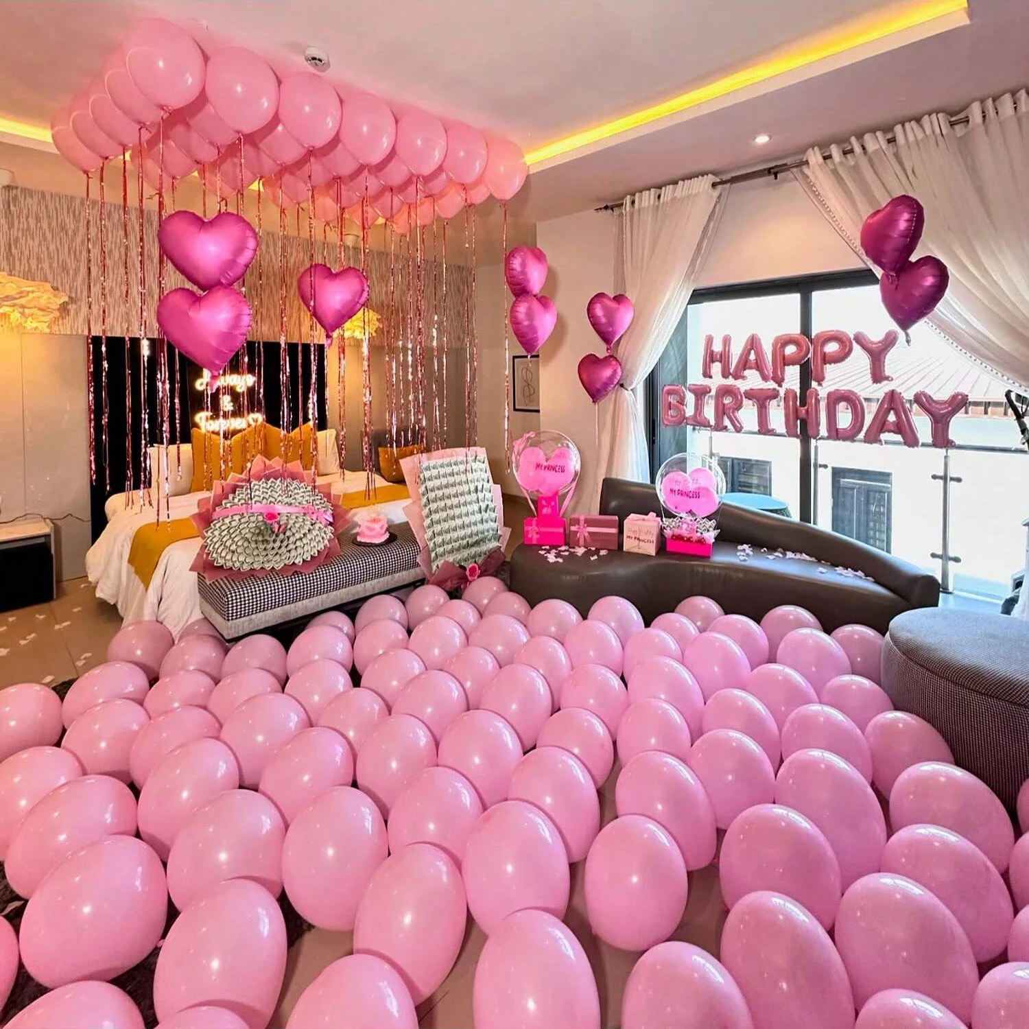 Rosa Thema Geburtstag Ballon Set Brief Banner Ballon herzförmige Aluminiumfolie Ballon Geburtstag Party Dekoration Foto Requisiten Image