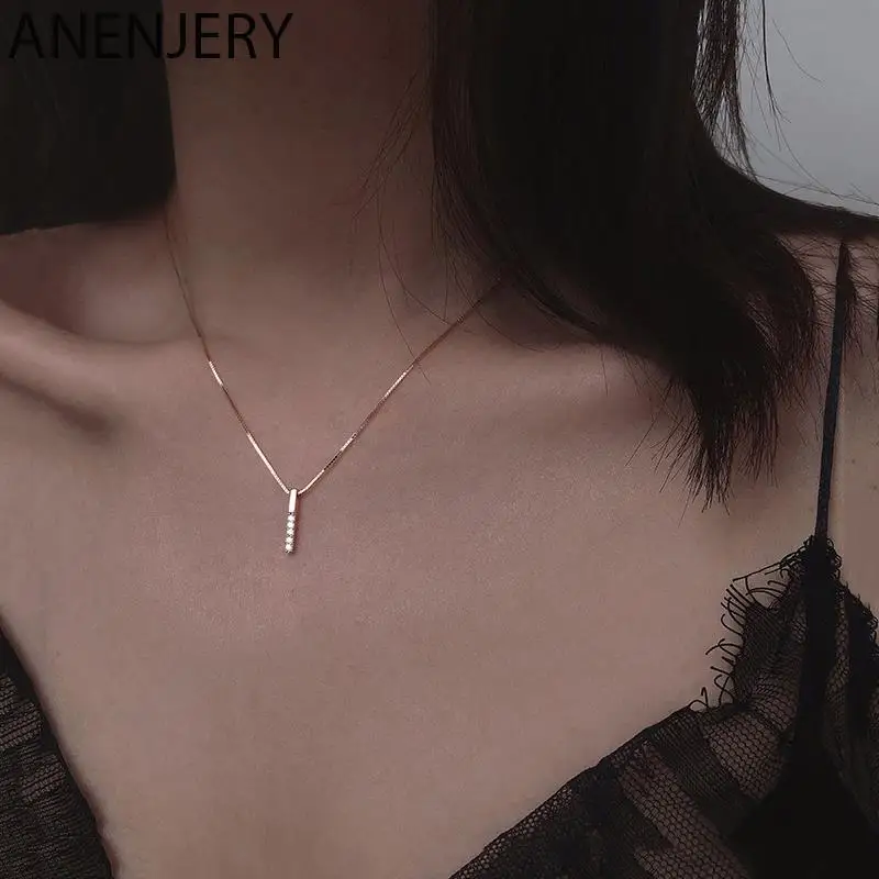 ANENJERY Doppel Schicht U-förmigen Thai Silber Halskette 925 Sterling Silber Kurzen Schlüsselbein Kette Charme Halskette Für Frauen S-N530