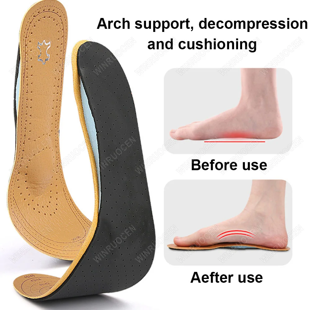 Leder Einlegesohlen Für Schuhe Männer Frauen Atmungsaktive Rindsleder Schuh Pads Massage Dämpfung Kissen Turnschuhe Sohle Einsatz Einlegesohlen Image