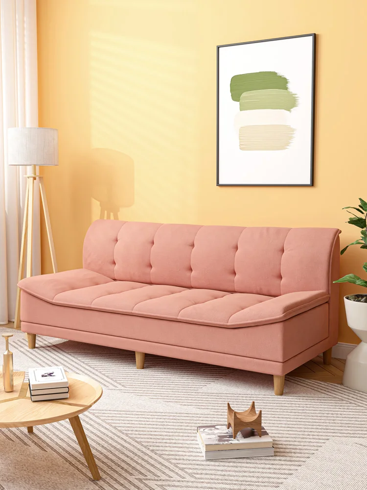 Stoffsofa für eine Wohnung, armloses rosa kleines amerikanisches Retro-Schlafsofa