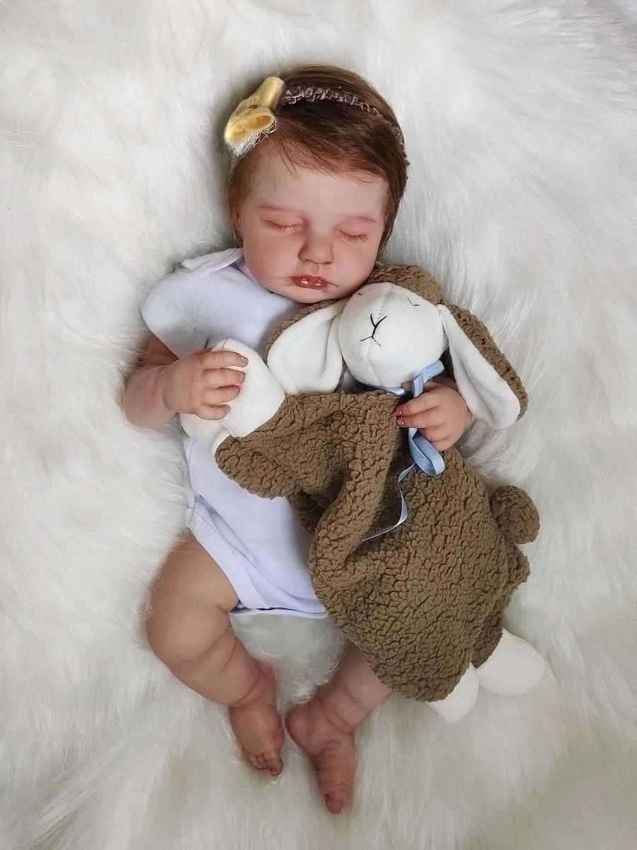 19-Zoll-fertige wiedergeborene Babypuppen LouLou Vollvinyl- oder Stoffkörper Handverwurzeltes Haar 3D-Haut sichtbare Adern für Mädchen Geschenk Image