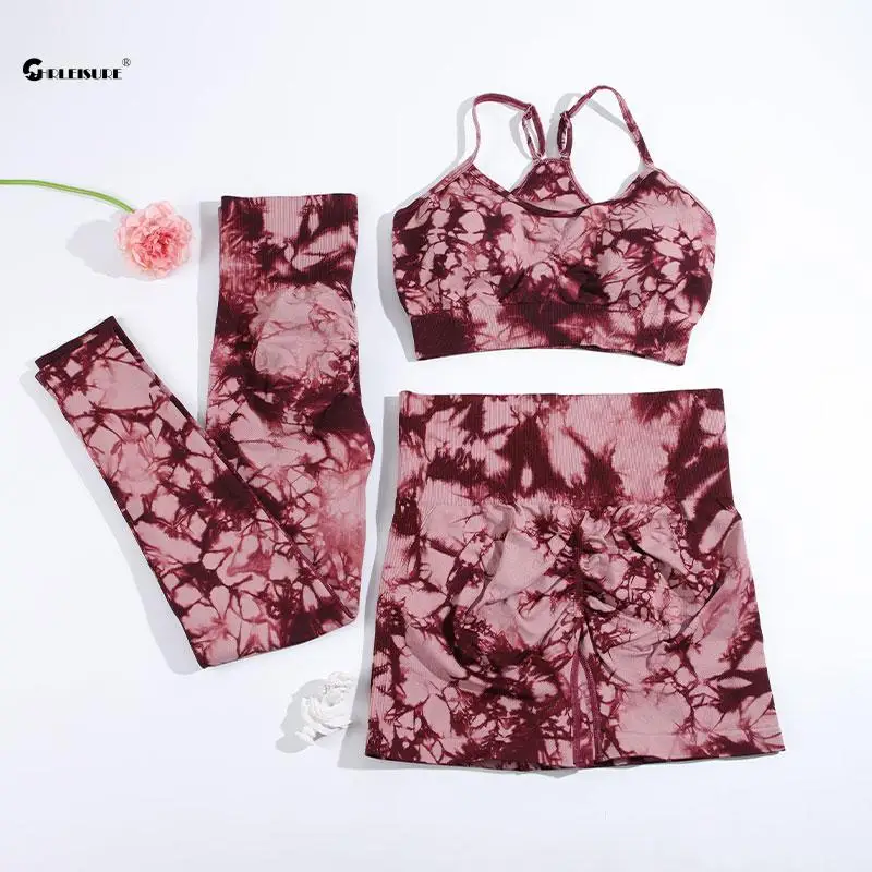 Chr leisure 2/3pcs Tie Dye Yoga Set nahtloser Sporta nzug für Frauen elastisches Fitness studio Sport Fitness Outfit Outdoor Running Sportswear