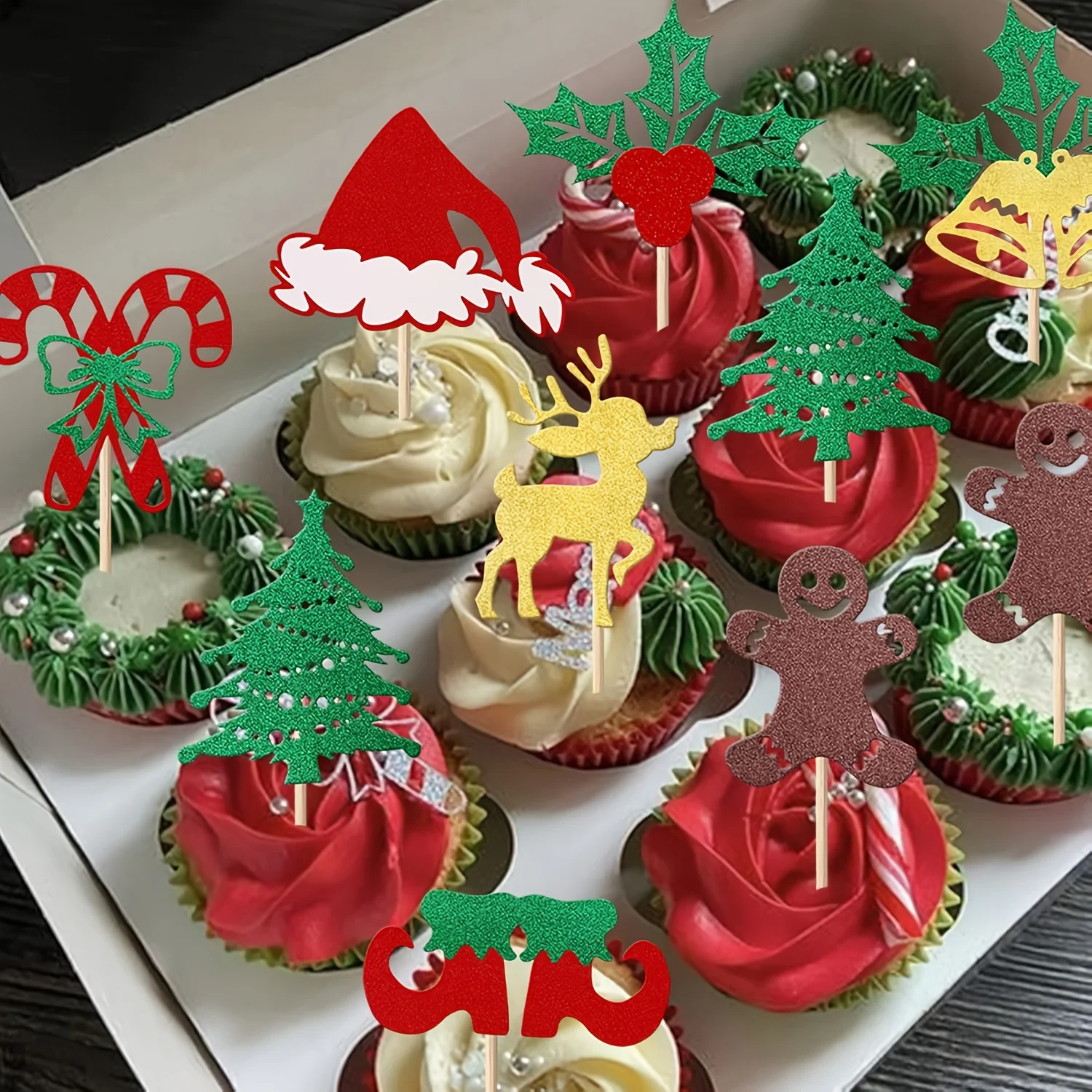 18 stücke Frohe Weihnachten Kuchen Topper Weihnachten Hut Baum Schneemann Glocke Decorat Cupcake Topper Party Kuchen Dessert Backen Liefert Diy Image