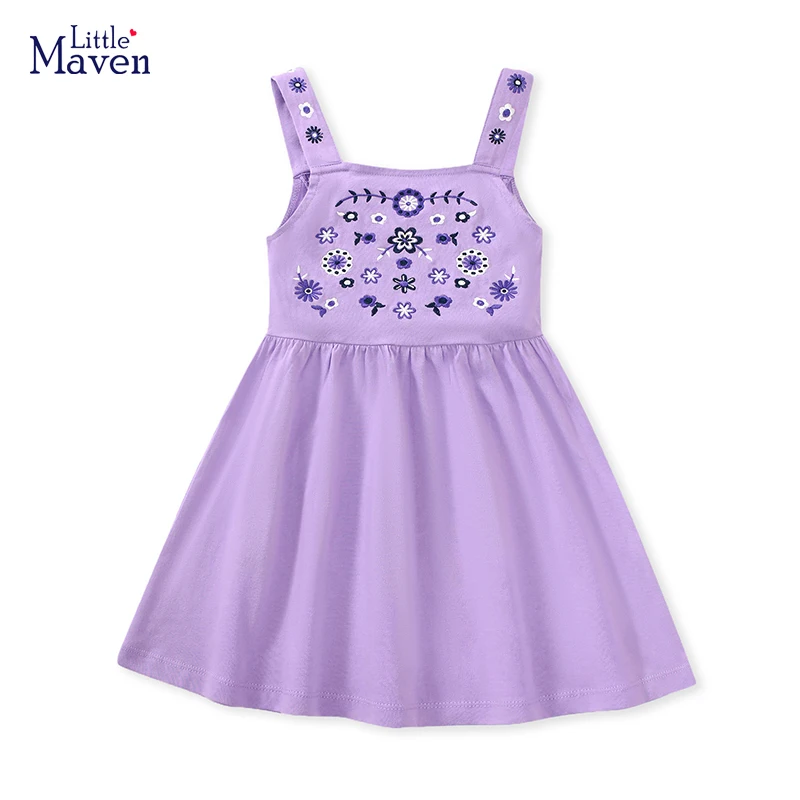 Little Maven Sommerkleid Kleinkind Baby Mädchen Kleidung Baumwolle Lila Stickerei Blumen Ärmelloses Kleid Kinderkleidung Image