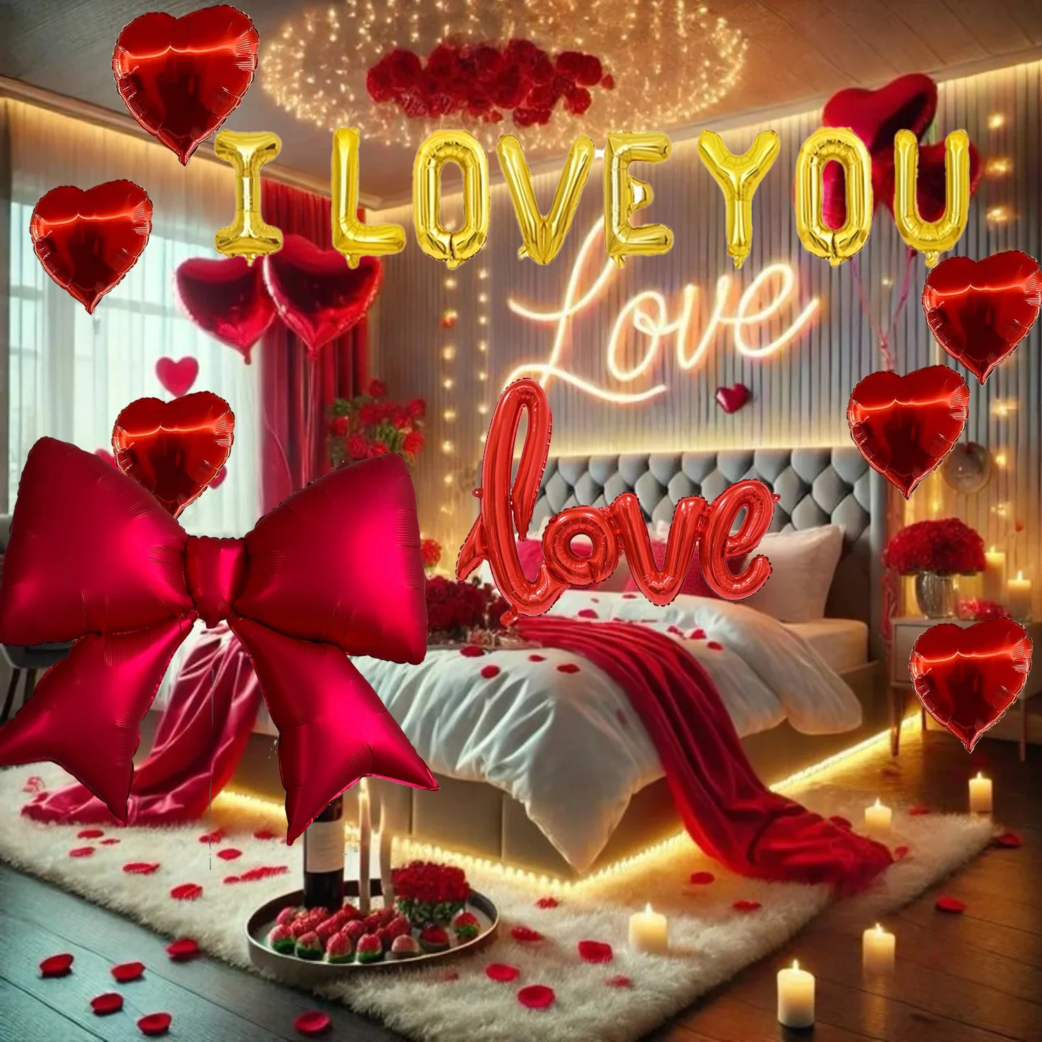 Rotes Valentinstag-Ballon-Set, ILOVEYOU, Buchstaben-Ballon, Schleife, Aluminiumfolie, Ballon, Valentinstag, Hochzeit, Geburtstag, Dekoration Image