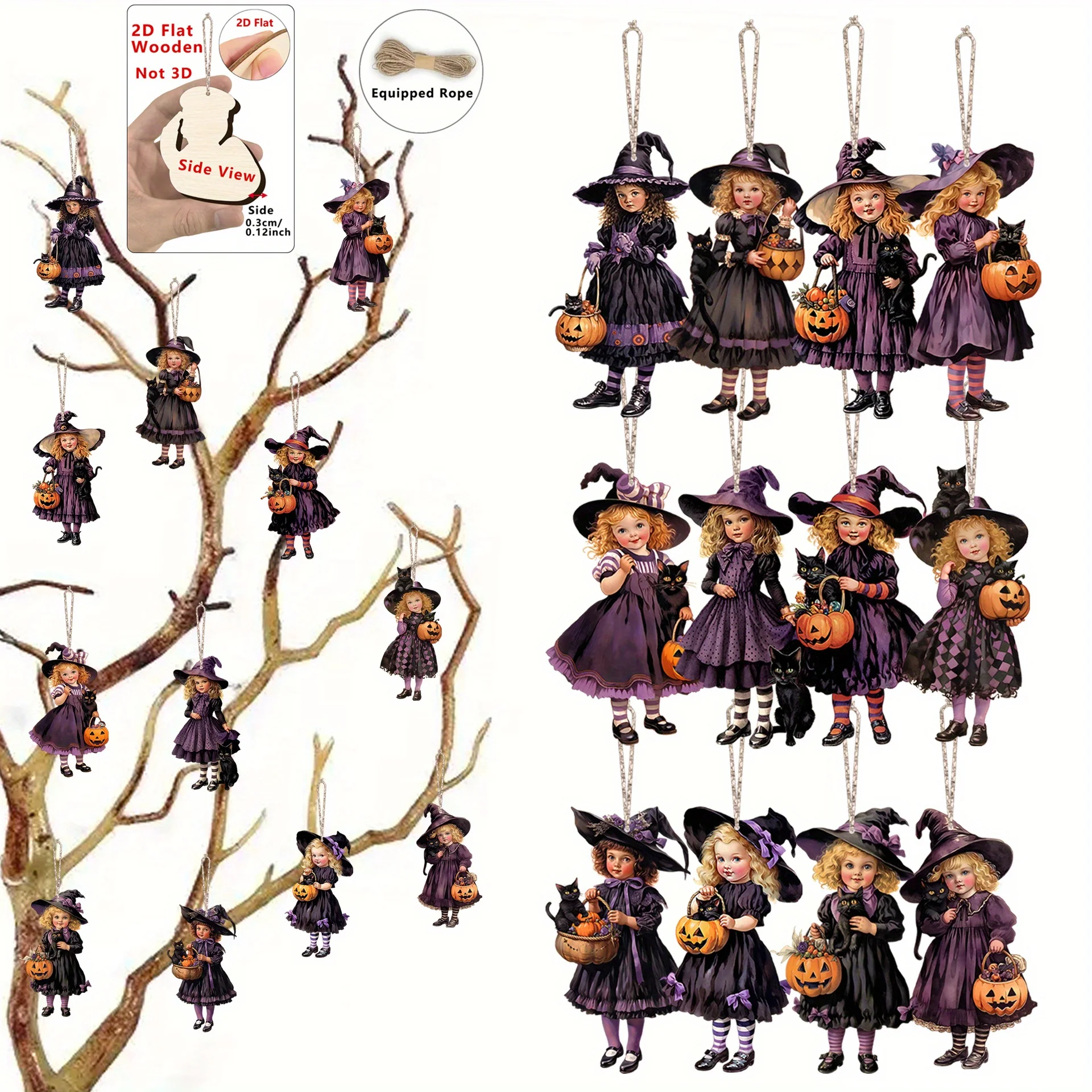 12 Stücke Halloween Weihnachten Holz Anhänger Dekoration Mittelalterliche Hexe Anhänger Halloween Nacht Party Dekoration Geschenk Liefert Image