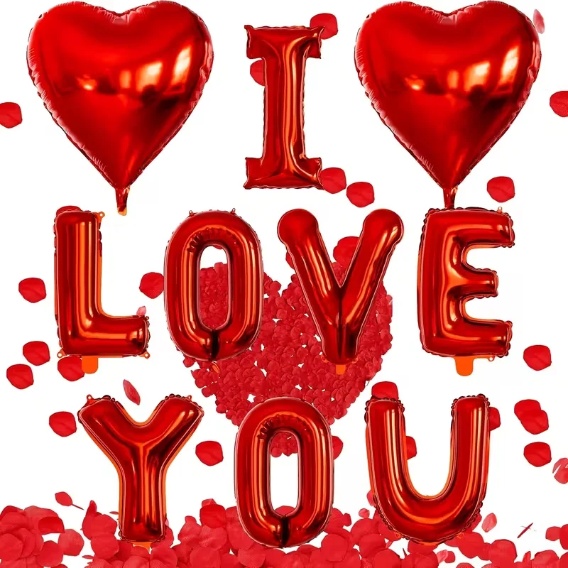 13-teiliges Ballon-Set „I LOVE YOU“ mit rotem Buchstaben für Jahrestag, Hochzeit, Valentinstag, Geburtstag, Party, Dekoration, Braut, Tanz Image