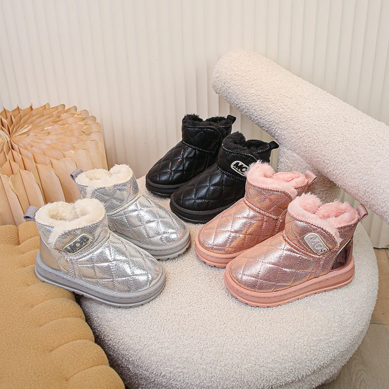 2025 Winter Nicht-slip kinder Stiefel Einfarbig Mädchen Schnee Stiefel Im Freien Verdickt Plüsch Kinder Kausalen Jungen thermische Schuhe Image