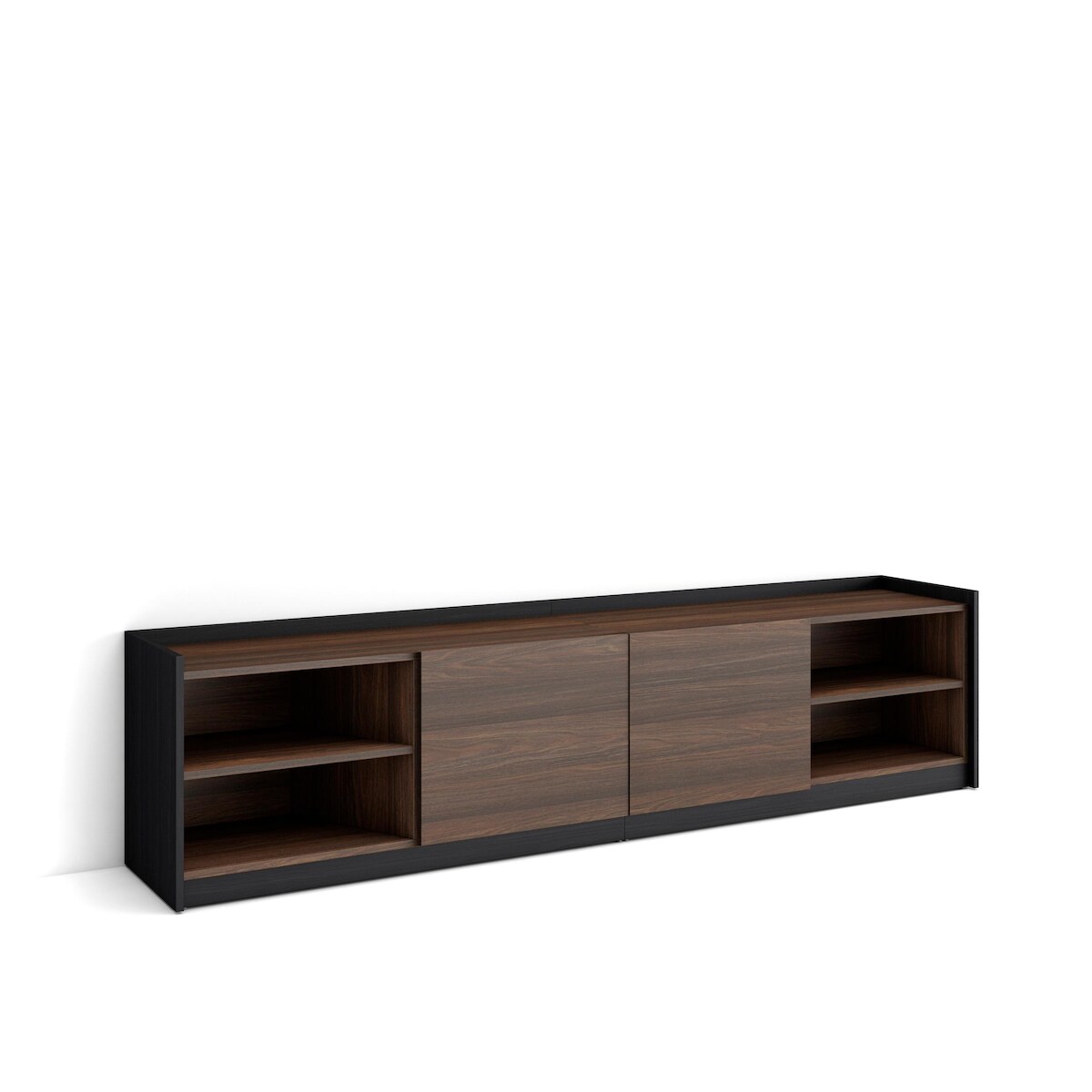 SKRAUT HOME TV-Schrank, Lowboard, 207x37x50cm, Für TV-Geräte bis zu 80", Fernsehtisch, Dunkler Eiche und Schwarz710_1 Image