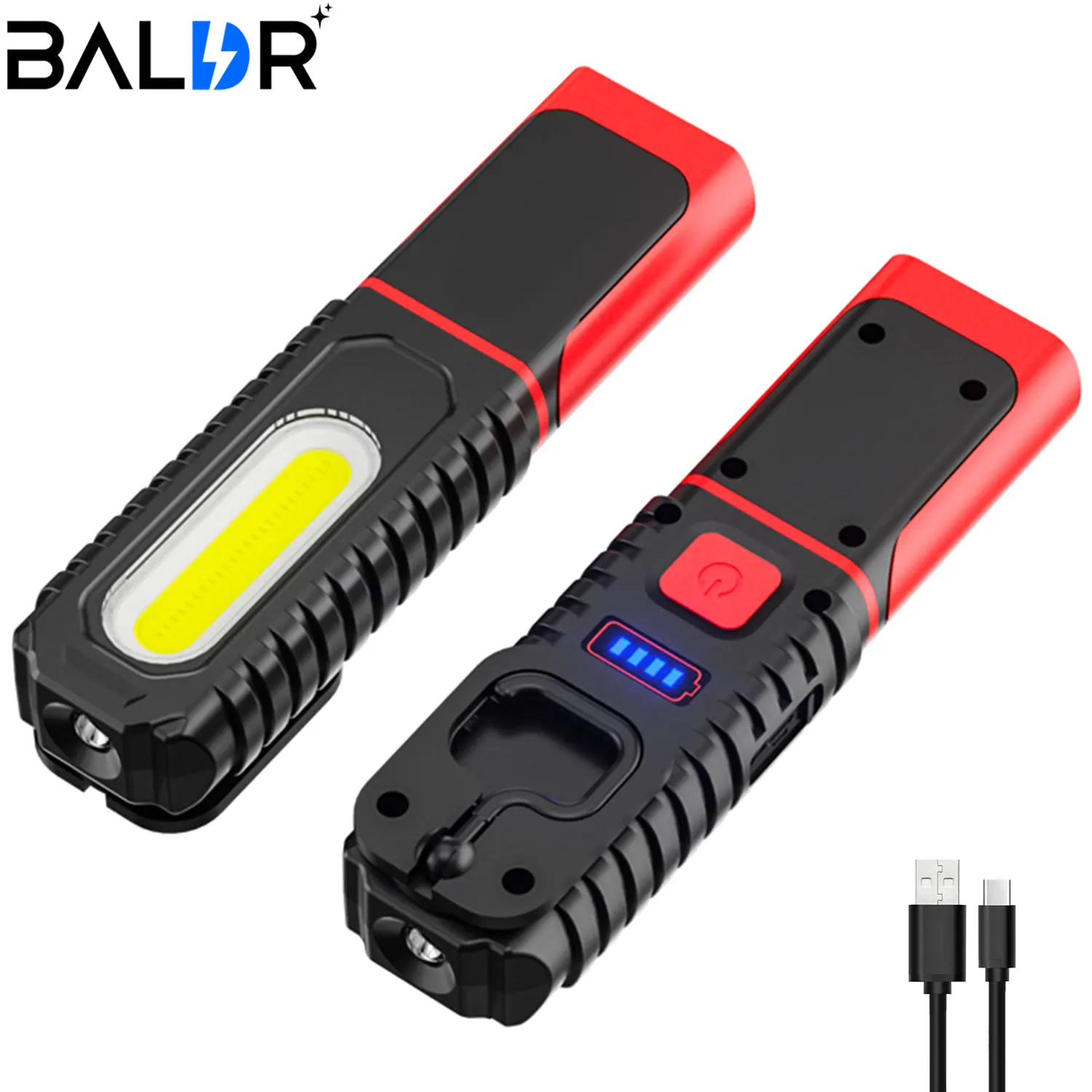 Lampada da lavoro portatile ricaricabile tramite USB, torcia magnetica a LED COB, lampada da appendere con batteria incorporata, torcia da campeggio da 1200 mAh