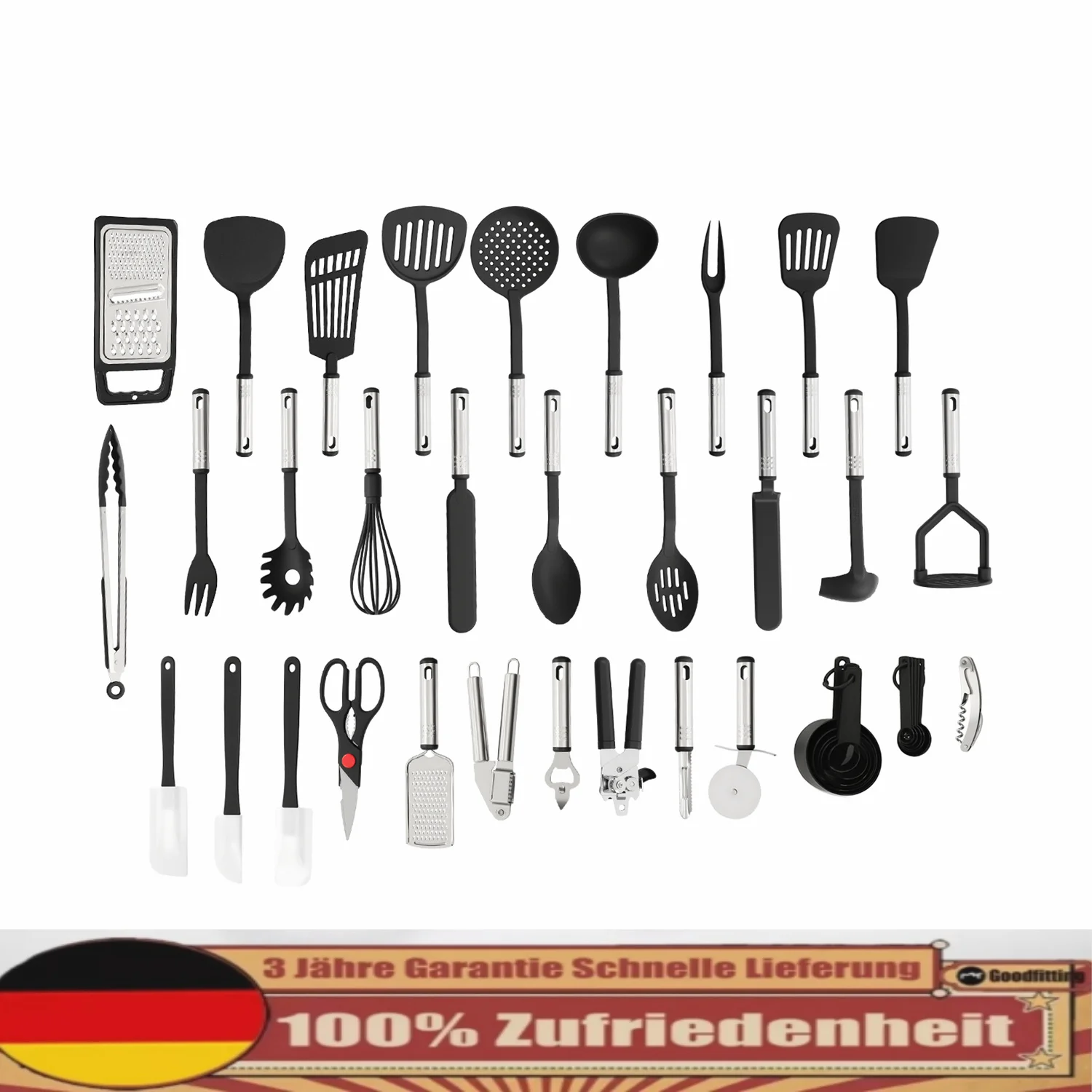Nouveau ensemble d'ustensiles de cuisine en Silicone 40 pièces outils de cuisine ensemble d'ustensiles de cuisine en Silicone noir