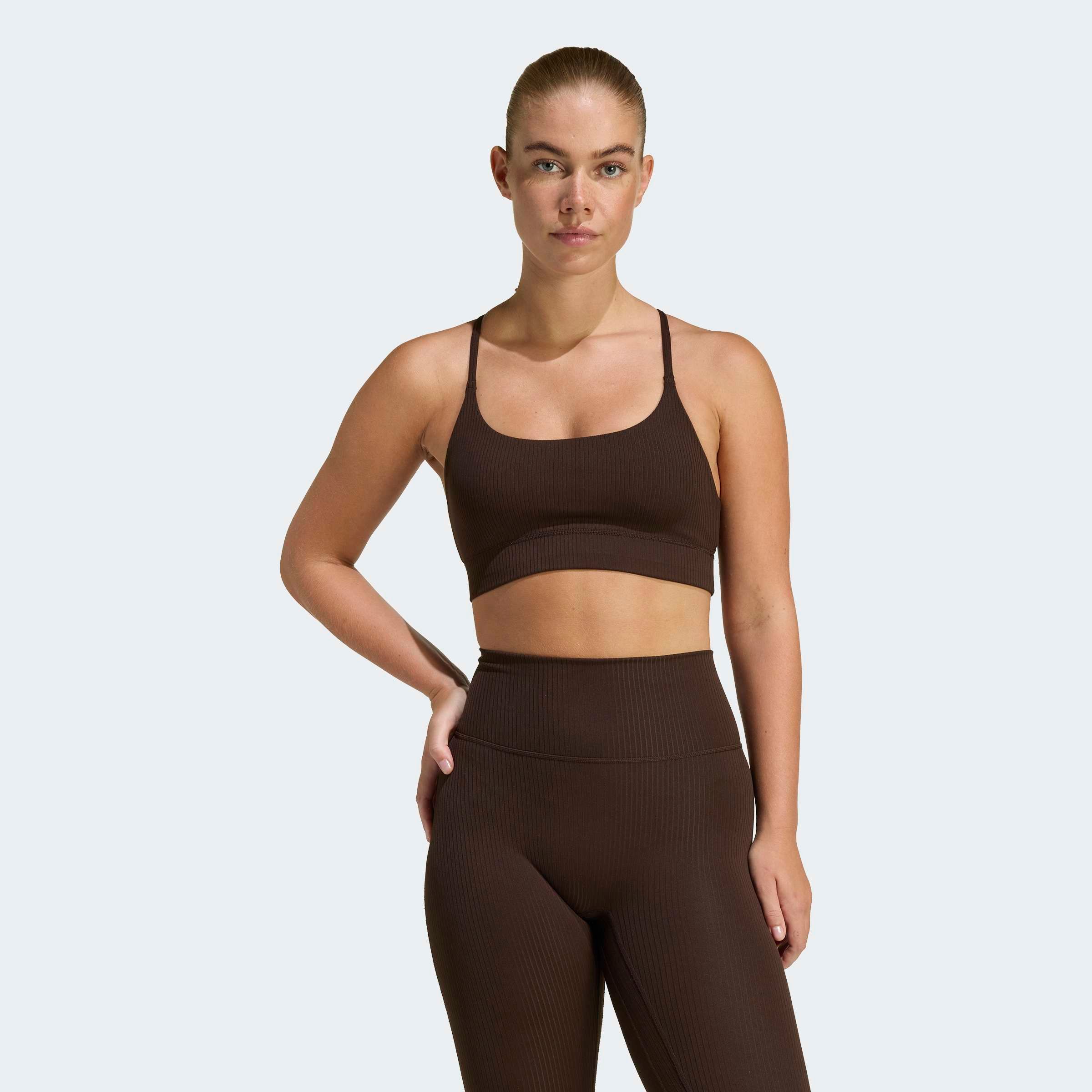 Sport-BH ADIDAS PERFORMANCE "ALL ME RIB LS", Damen, Gr. S, N-Gr, aurora coffee, Obermaterial: 86% Polyester, 14% Elasthan, BHs Sport-BH