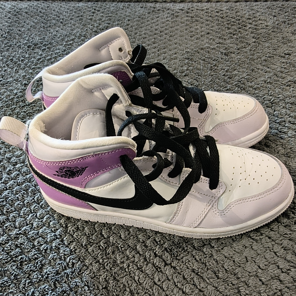 Nike Shoes | Girls Nike : Purple And White High-Top Nike Sneakers { Size 3 }. Great Cond, $50 | Color: Purple/White | Size: 3g