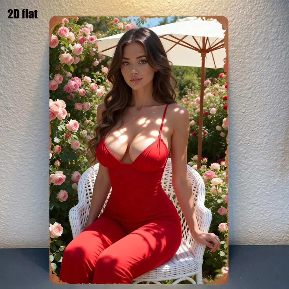 Retro Metal Plaque Sign 8x12 Inch, Elegant Red Rose Garden Decor for Outdoor Wall Hanging