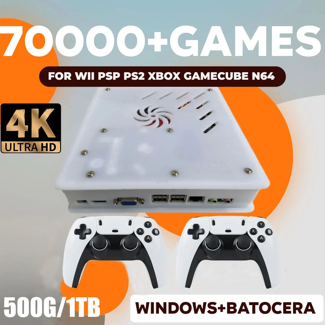 Console de jeux vidéo rétro 2026 I3-3110M X8 1 To Plug and Play 4K avec plus de 70 000 jeux et 60 émulateurs pour Wii, PS2, N64, PSP, GameCube, XBOX
