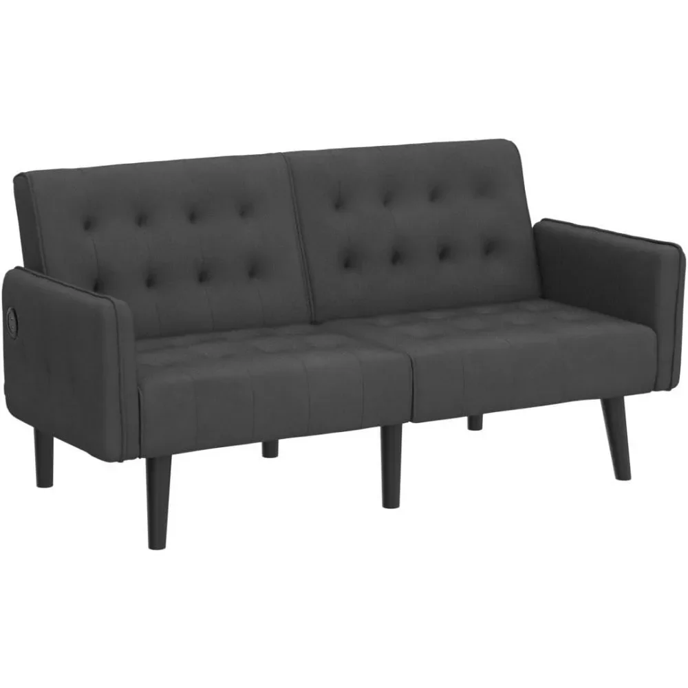 Nordisches 65'' umwandelbares Schlafsofa mit 2 USB, gepolstertes, getuftetes, kleines, zusammenklappbares, verstellbares Sofa, modernes Schlafsofa aus der Mitte des Jahrhunderts