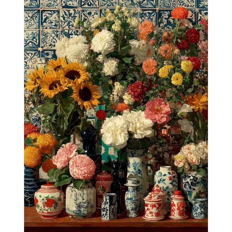 GATYZTORY Rahmen Malen nach Zahlen Einzigartiges Geschenk für Erwachsene Retro Blumen Malen nach Zahlen Wanddekorationen Leinwandgemälde Image