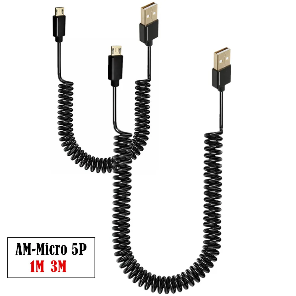 Micro-USB 5-Pin-Stecker auf USB 2.0-Stecker, Spiralen, gewickeltes Adapterkabel, Feder, Teleskop-Verlängerungskabel für Datensynchronisierung, Ladegerät Image