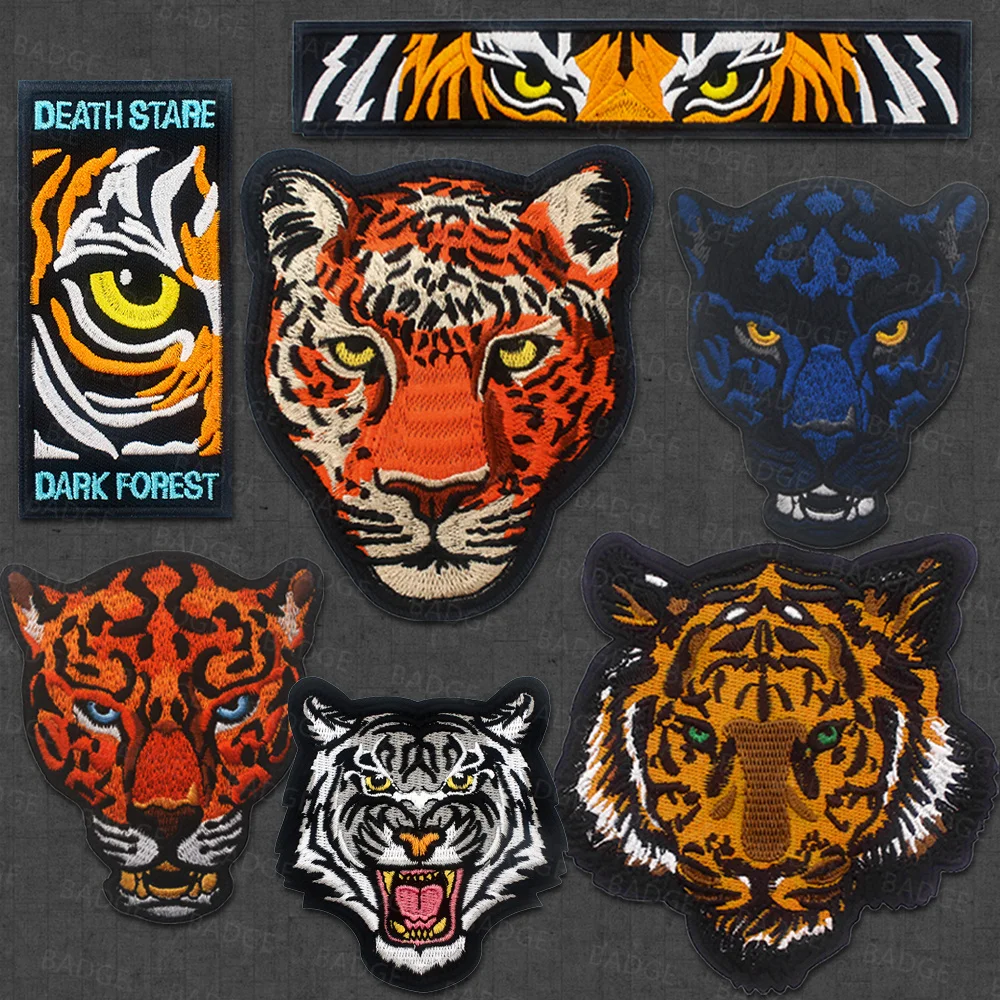 Death Stare Tiger Panther bestickter taktischer Aufnäher – Emblem-Abzeichen mit Klettverschluss auf der Rückseite für taktische Weste, Helmausrüstung Image