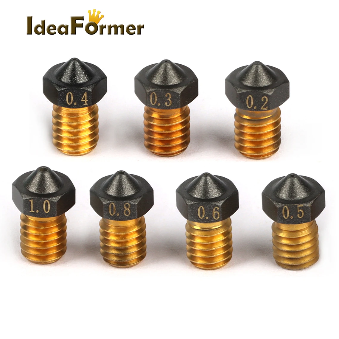1/2/5Pcs E3D V6 PTFE Beschichtete Messing Düse 0,2/0,4/0,5/0,6/0,8/1,0mm 1,75mm M6 3D Drucker V6 Düsen Für Ender3 Titan Prusa i3 MK3 Image
