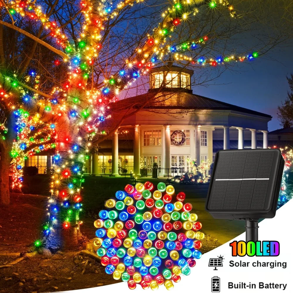 100 LED-Solar-Lichterkette für den Außenbereich, wasserdicht, Lichterkette, 8 Modi, für Zuhause, Gärten, Hochzeit, Party, Weihnachten, Outdoor, Baumdekoration