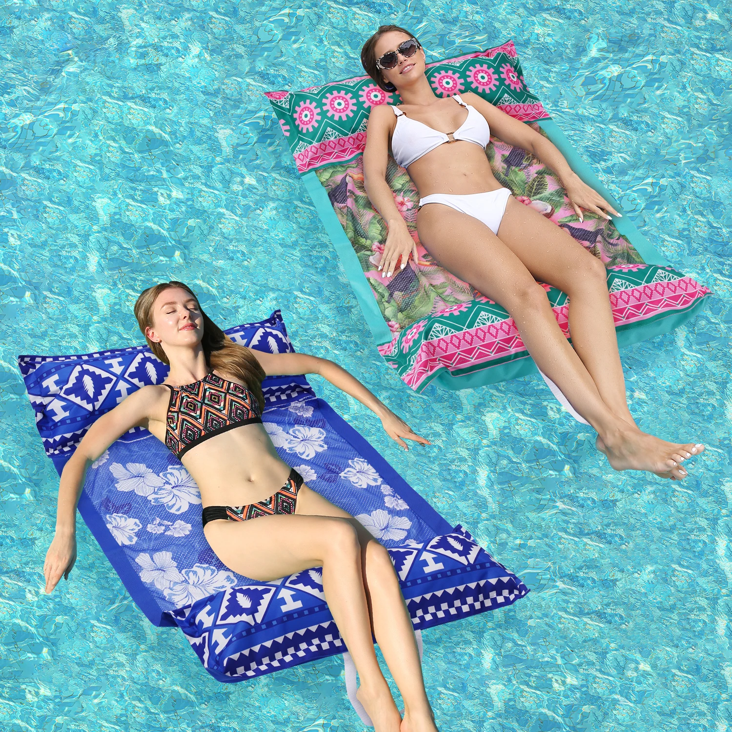 1PC/2Pcs Hawaiianisches aufblasbares Hängematten-Set mit kostenloser Luftpumpe, lebendige farbige Hängematte, aufblasbare Hängematte zur Wasserentspannung Image