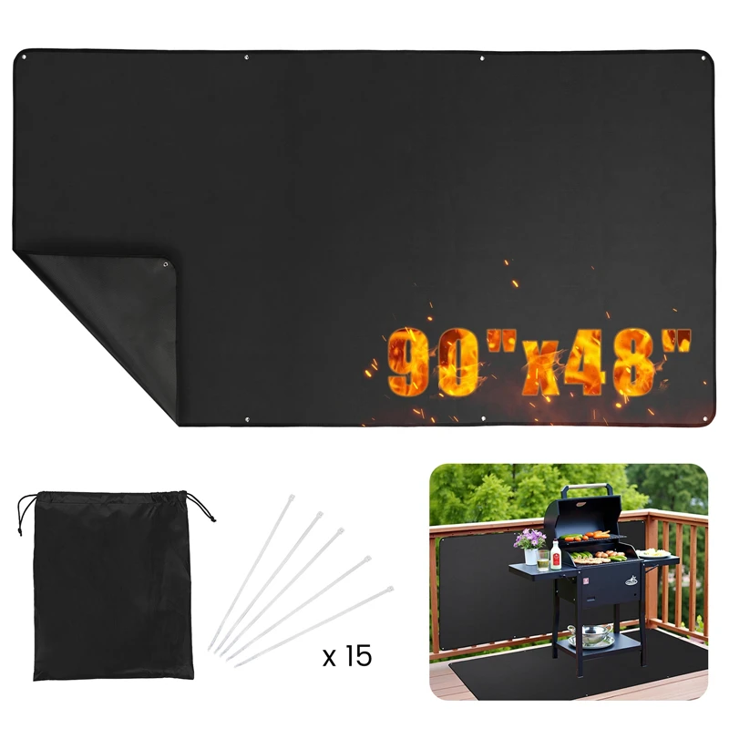 90 x 48 Zoll doppelseitige feuerfeste Grillmatte, hitzebeständige, feuerfeste Grillmatten für Feuerstellen und Kamine, Terrassenschutz Image