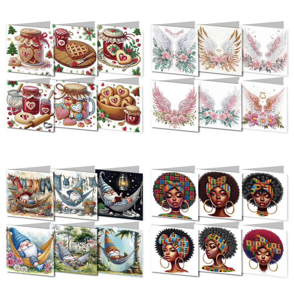 6 Grußkarten-Postkarten zum Selbermachen, Weihnachten, Diamantmalerei, Papiermaterialien mit Geburtstagskarte und Cartoon-Muster Image