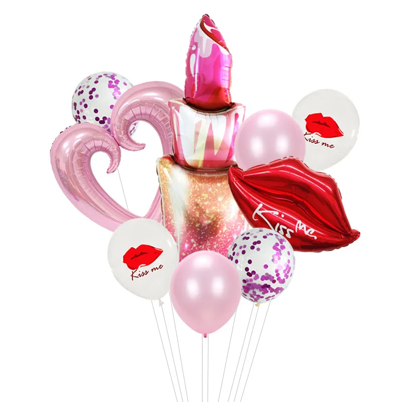 9 teile/los 124cm Lippenstift Luftballons Set küssen mich Lippen ball mit Konfetti Latex Ballon Hochzeit Dekorationen Valentinstag Image